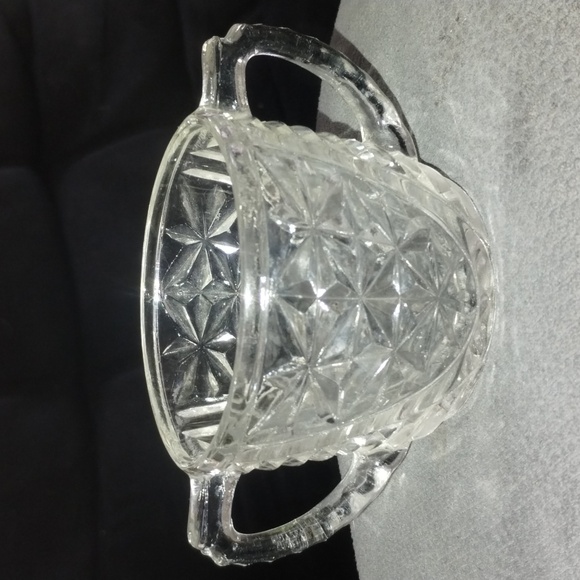 Vintage Anchor Hocking Clear Crystal Glass Open Sugar Stars Bars D Handle G7 - Picture 1 of 4